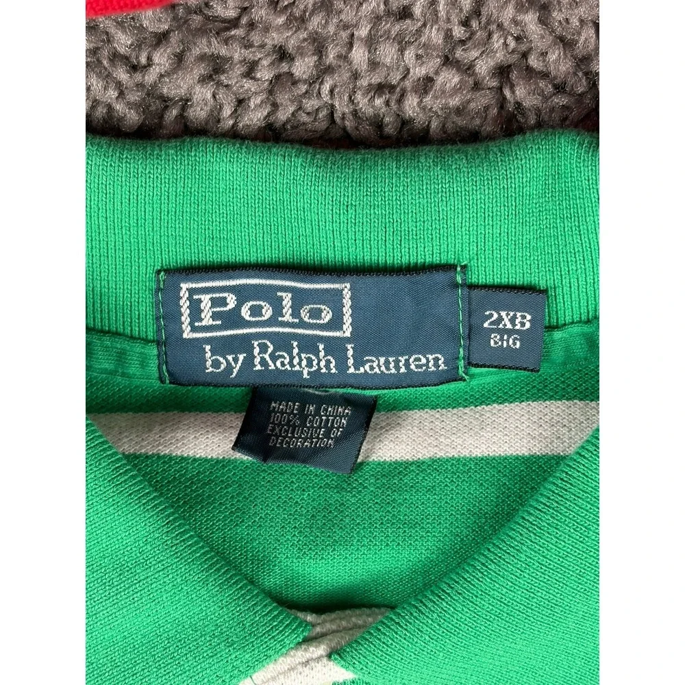 Lot of 2 Polo Ralph Lauren Mens 2XB Big Striped Pocket Polo Shirts Red Green